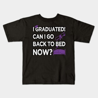 I Graduated Can I Go Back to Bed Now, Purple Graphics Funny Graduation Kids T-Shirt